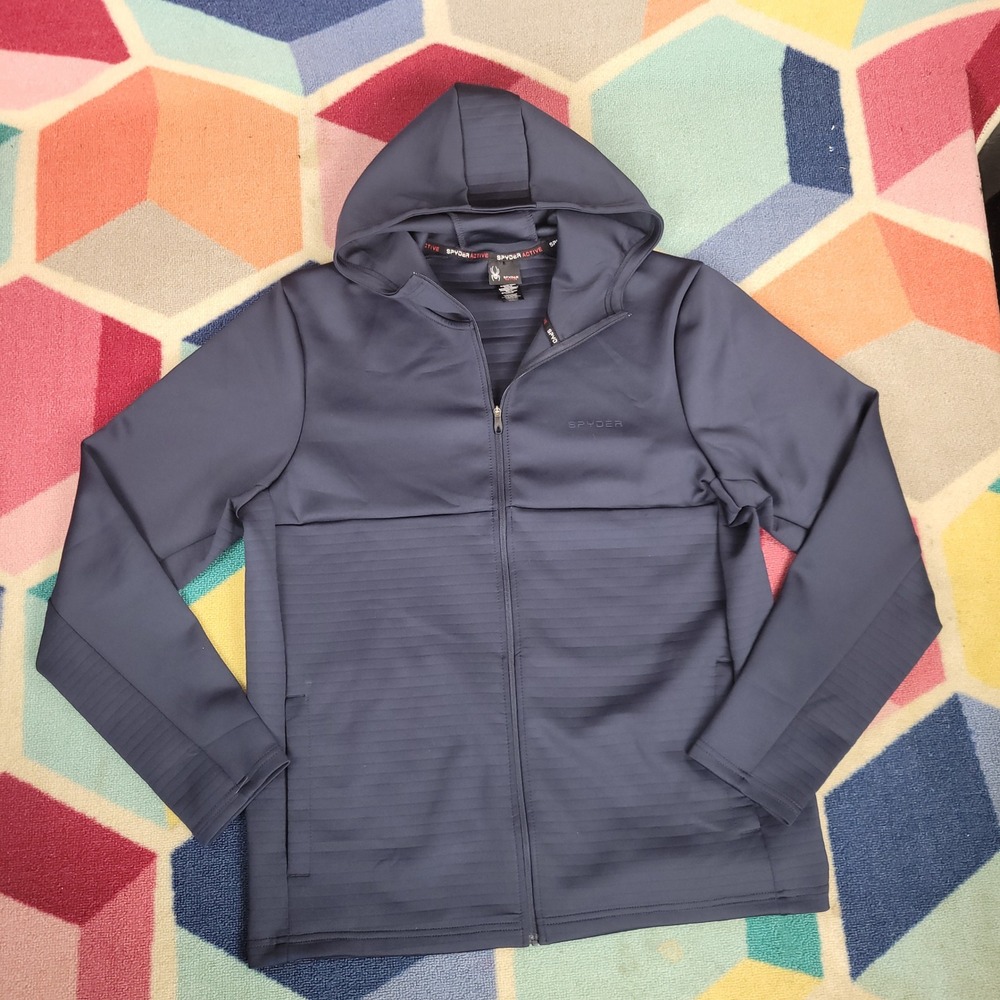 Spyder Active ProWeb Mens Full Zip Hoodie Navy Blue Textured Jacket Size Medium